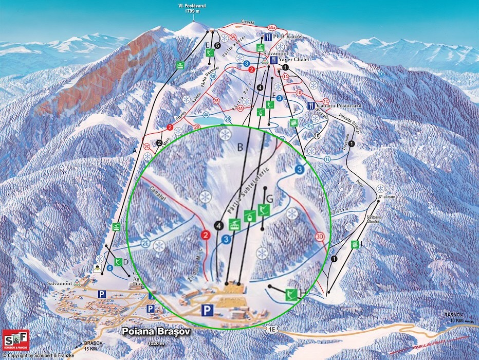 Poiana Brasov inferior ski slopes map